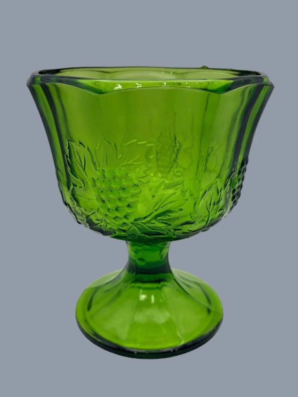 Vintage Indiana Colony Green Harvest Grape Pedestal Compote Candy Dish